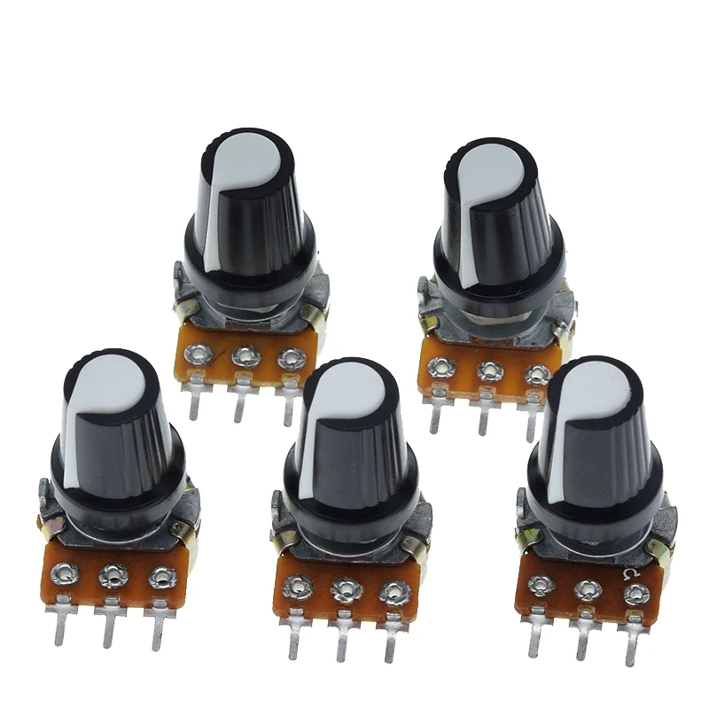 5/10er-Set WH148 1K 10K 20K 50K 100K 500K Ohm 15mm 3-Pin Linearer Drehpotentiometer-Widerstand für Arduino mit AG2 Weißer Kappe – Detail 3