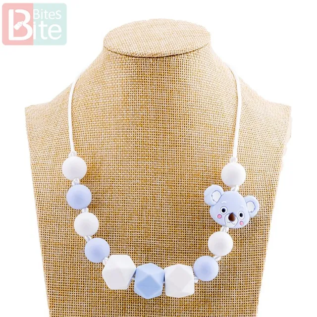 Bite Bites 1pcs Baby Teething Necklace Food Grade Silicone Beads Long Chain Baby Goods Silicone Bead Nurse Gift For Baby Teether Koala Necklace