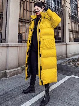 

2020 Winter Leisure Parka Sports Down Jacket Oversize Hip-hop Style Loose Shiny Long Coat Women Plus Size