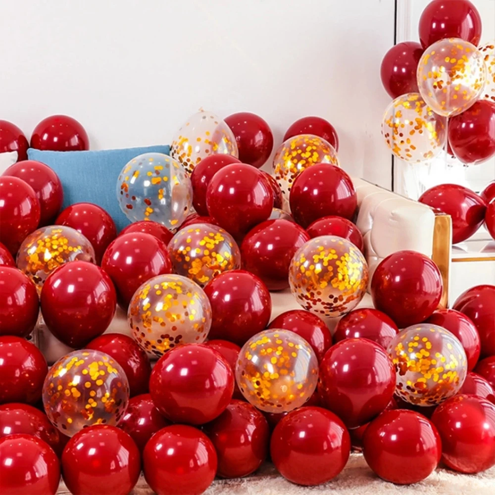 40/20Pcs 10inch 석류 붉은 색종이 라텍스 풍선 웨딩 글로브 생일 발렌타인 하우스 새해 파티 장식