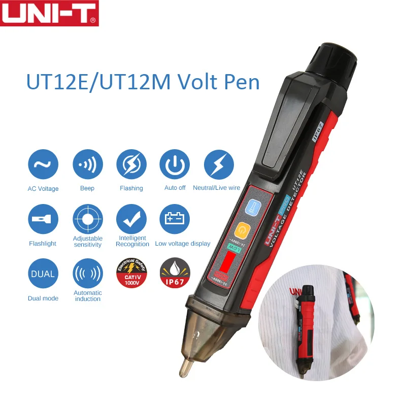 

UNI-T Volt Pen AC Voltage Detector Non-contact IP67 Tester Pencil 24V-1000V LED Light Sensor Flashlight Portable UT12E UT12M