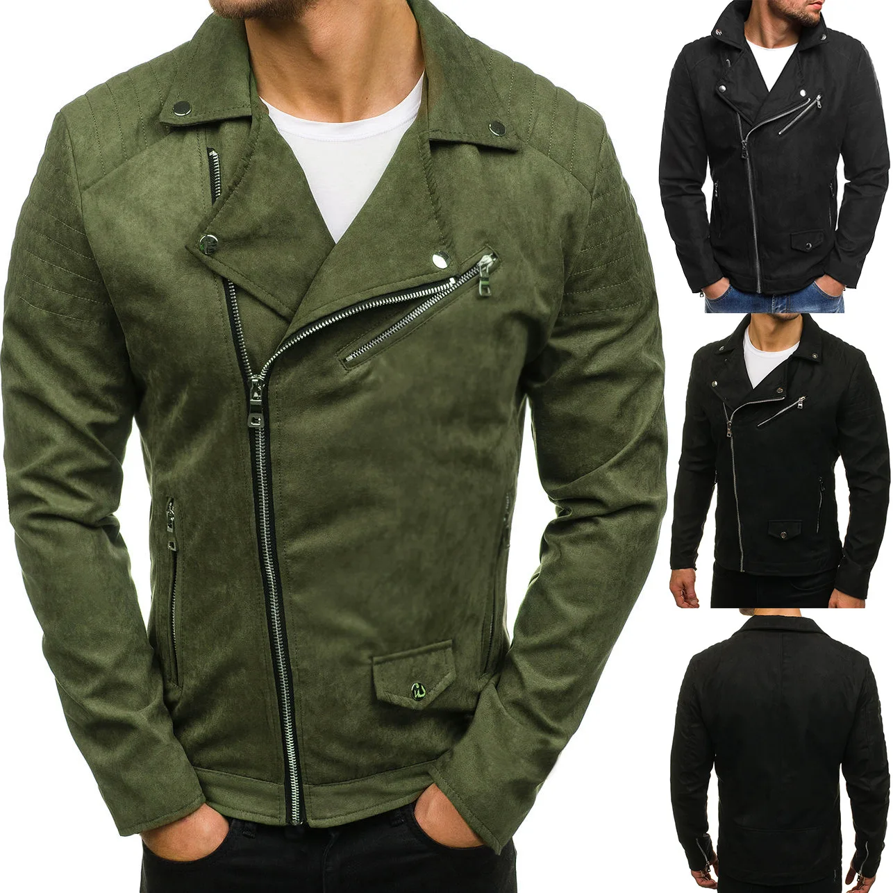 

Long-term Stock Oblique Zipper ji pi rong Korean-style Men Slim Fit Large Collar Jacket