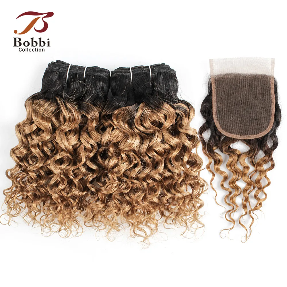 Коллекция Bobbi 50 г/шт. 4 пряди с закрытием T 1B 27 Ombre медовый блонд темно коричневый