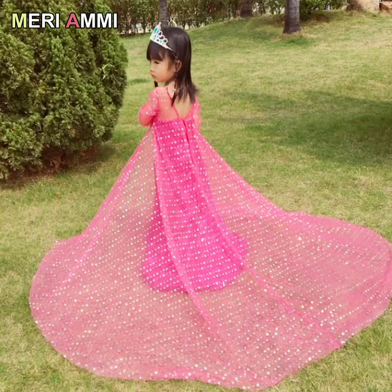

MERI AMMI Children Girl Dressing Cos Play Fancy Blue Red White Dress Cape Costume For 4-11 Year