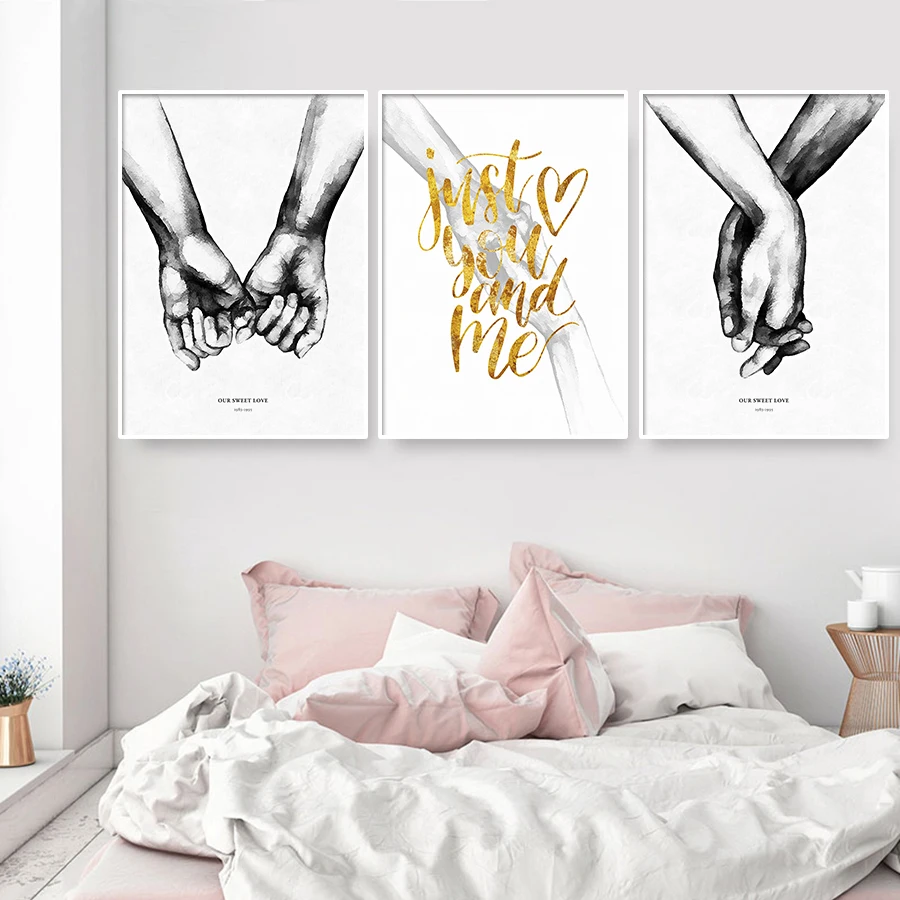 

Pictures Holding Hands Love Canvas Painting Minimalist Black White Posters and Prints Abstract Pictures for Couple Bedroom Decor