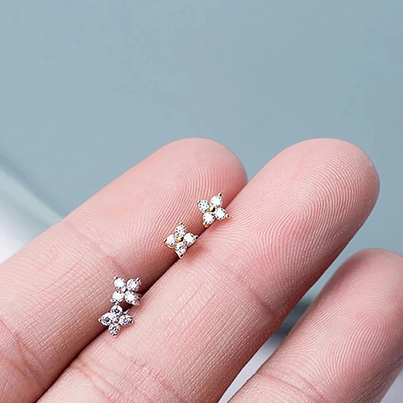 Stud Earrings Huitan Korean Style Flower Stud Earrings Women Gold Color White Cubic Zirconia Small Fresh Girls Fashion Accessories Jewelry