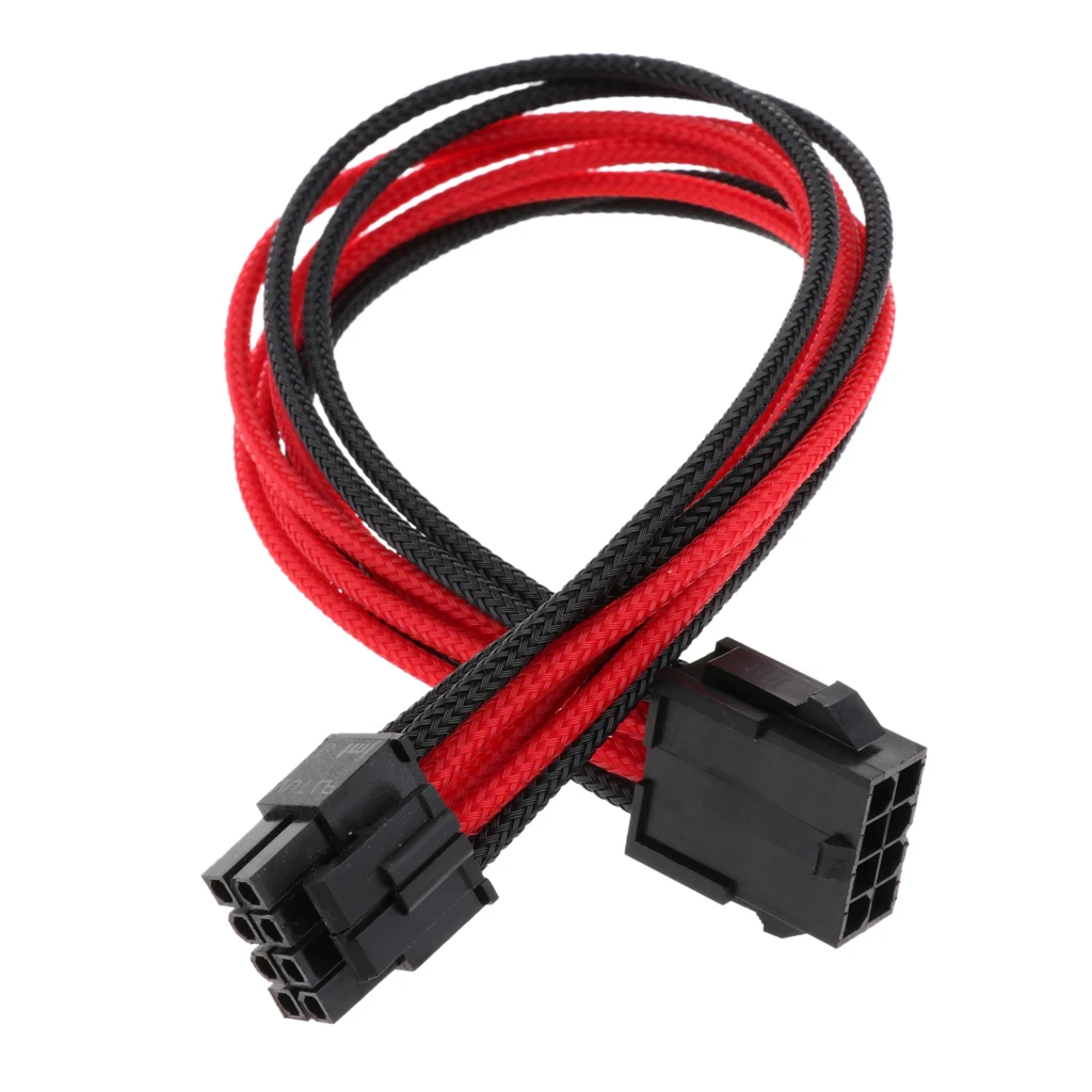 CPU 8-Pin Power Supply Extension Cable Lead ATX PSU Male to Female Cord Black Red Sleeved  30cm