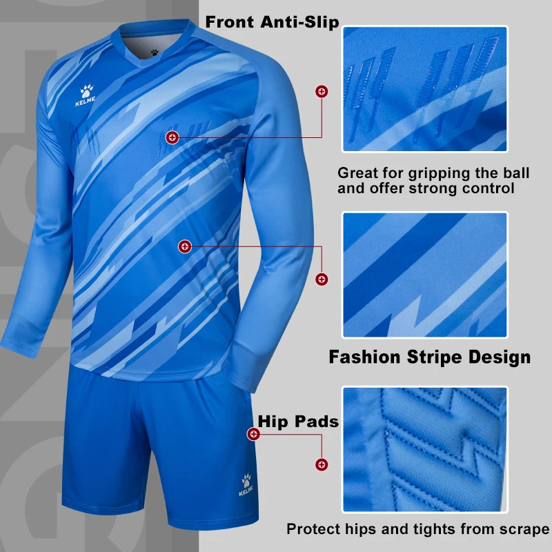 Football Uniform Men KELME Jerseys Goalkeeper Kid Long Sleeve Soccer Shorts Traning Sponge Protector 3801286