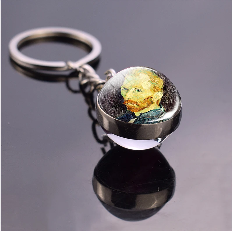 Винтажный брелок для ключей с масляной росписью Ван Гог, стеклянный шар, подвеска автомобиль, держатель для ключей, мужские Модные ювелирные аксессуары - Цвет: as show