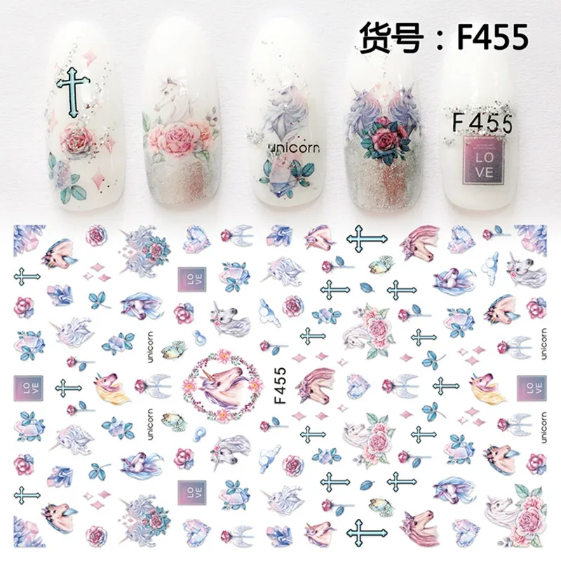 F455 Самоклеющиеся Ангел цветочный узор 3D переводные наклейки для ногтей маникюр Дизайн ногтей украшения аксессуары для ногтей принадлежности F - Цвет: F455