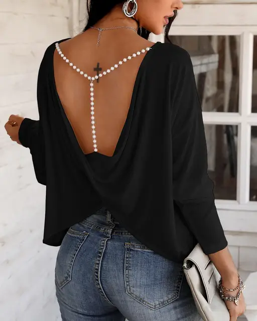 Beaded Strap Backless Twisted Top 5