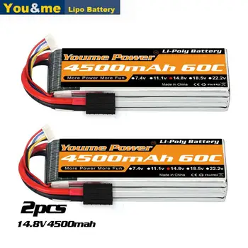 

2pcs Youme RC Lipo Battery 4S 14.8v 4500mah 50C Deans T Plug for RC Car Truck Truggy Airplane UAV Drone FPV helicopter RC Boat