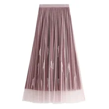 Белые газовые плиссированные юбки, женские длинные плиссированные юбки феи с перьями, бархатная юбка с завышенной талией для девочек, зима 8186