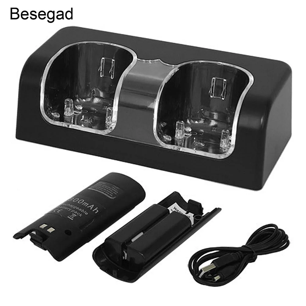 

Besegad Dual Charger Dock Station Stand Base Kit with 2PCS Rechargeable Batteries for Nintend Wii Controller Game Accessories
