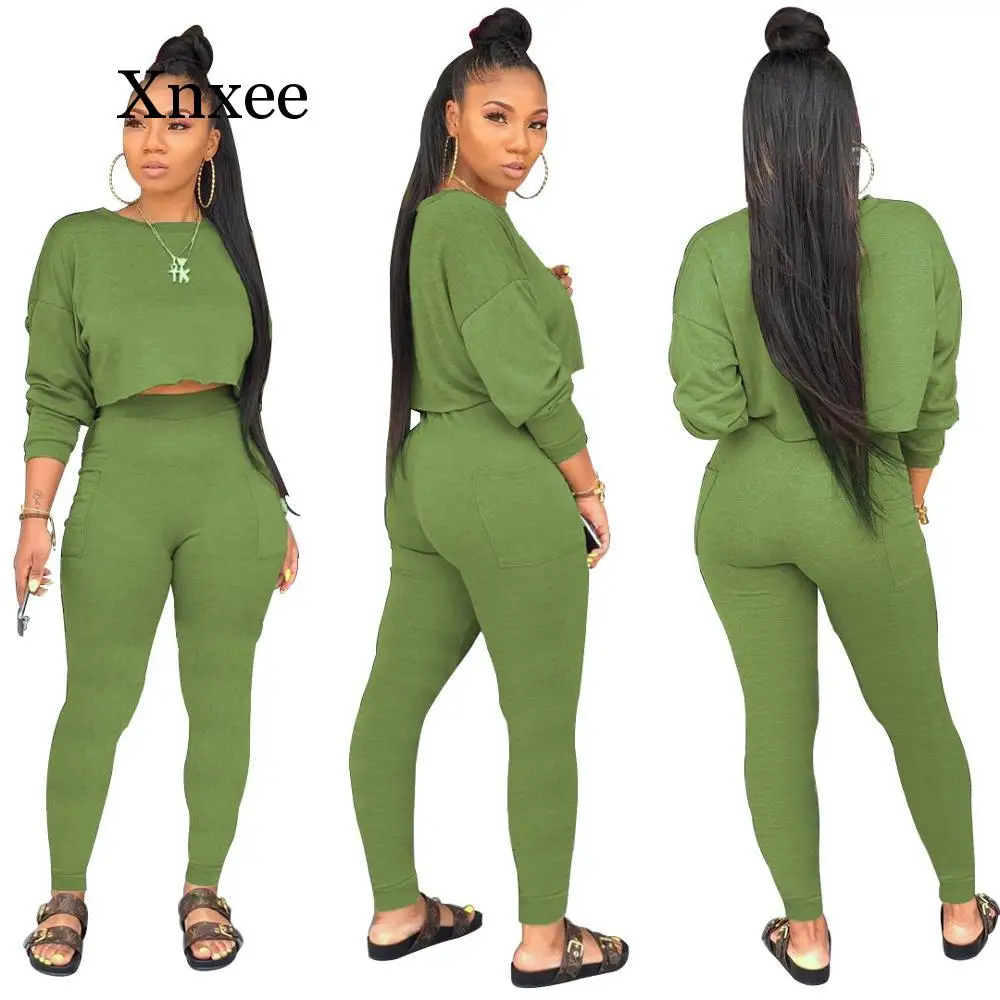 Solid Color Women's Set Long Sleeve Sweatshirts Pencil Pants Suit Two Piece Set Elegant Sporty Tracksuit Outfit Plus Size XXL