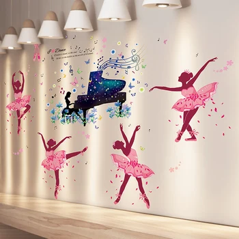 

[SHIJUEHEZI] Ballet Dancers Girl Wall Stickers Vinyl DIY Piano Bailarinas Mural Decals for Kids Room Baby Bedroom Decoration