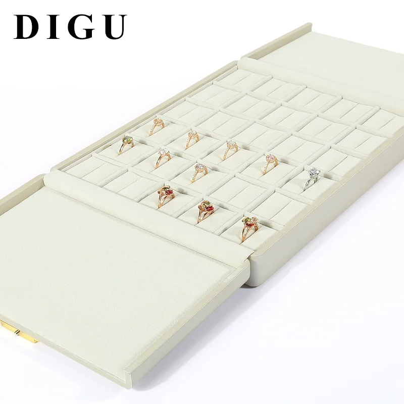 Cuir double ouvert bijoux plateaux couverts plateaux poussière anneaux colliers bracelets montre bo