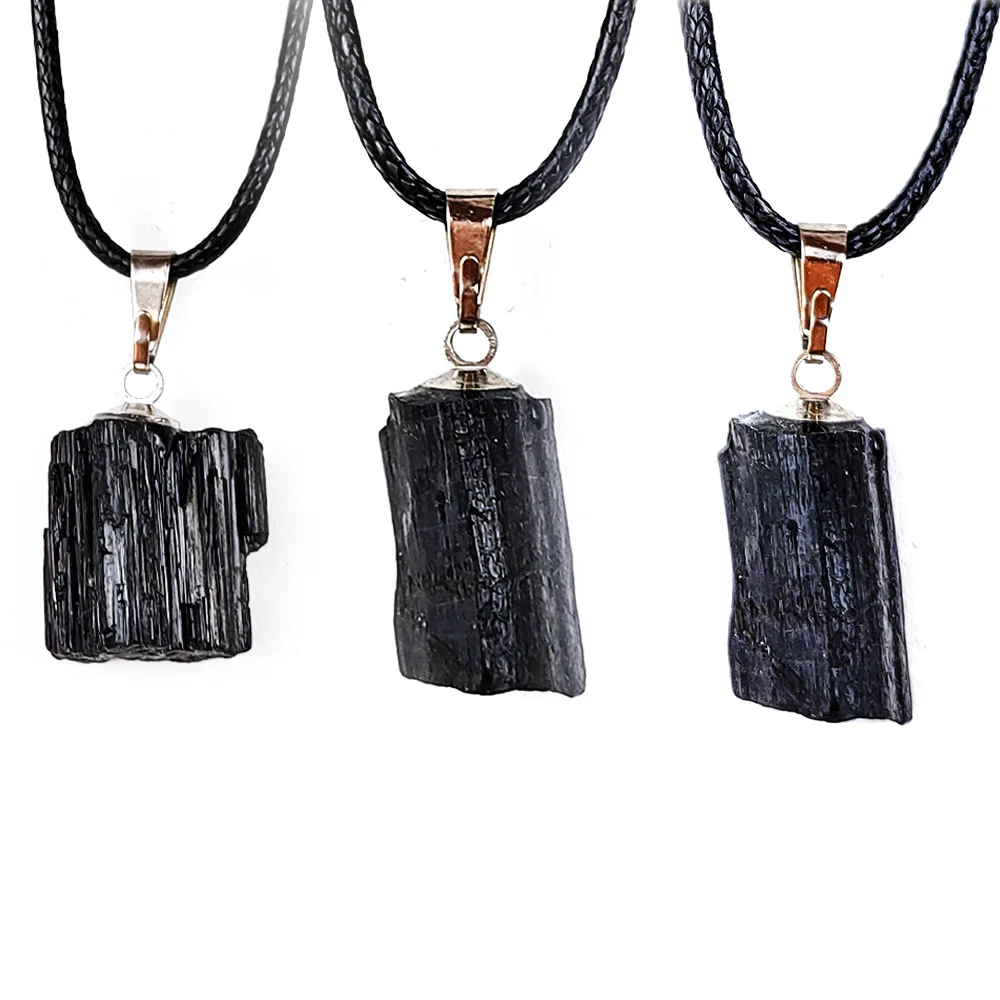 Irregular Tiny Black Tourmaline Necklaces Natural Healing Crystal Repair Raw Ore Cylinder Pendant Necklaces Men Women