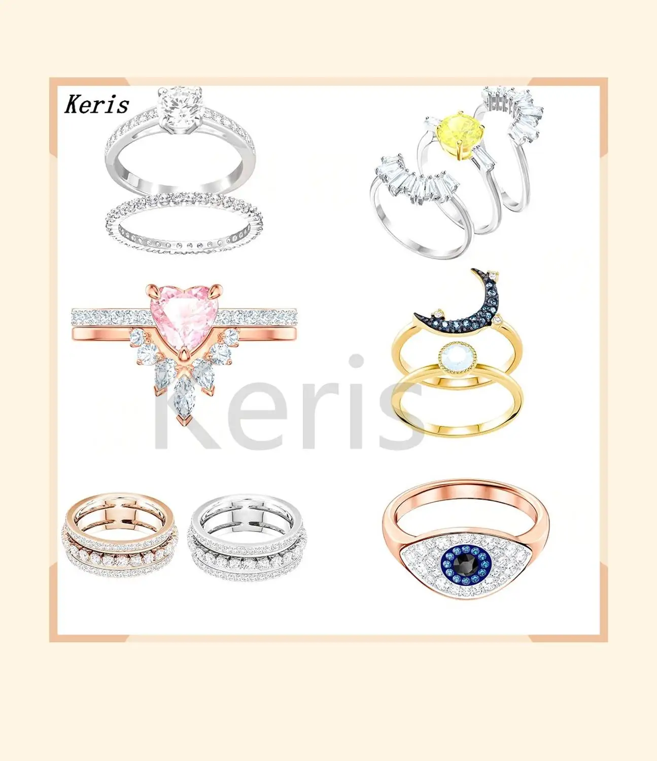 

2019 new Fashion simple double evil eye love leaves RING original high quality full round fine ladies jewelry best gift