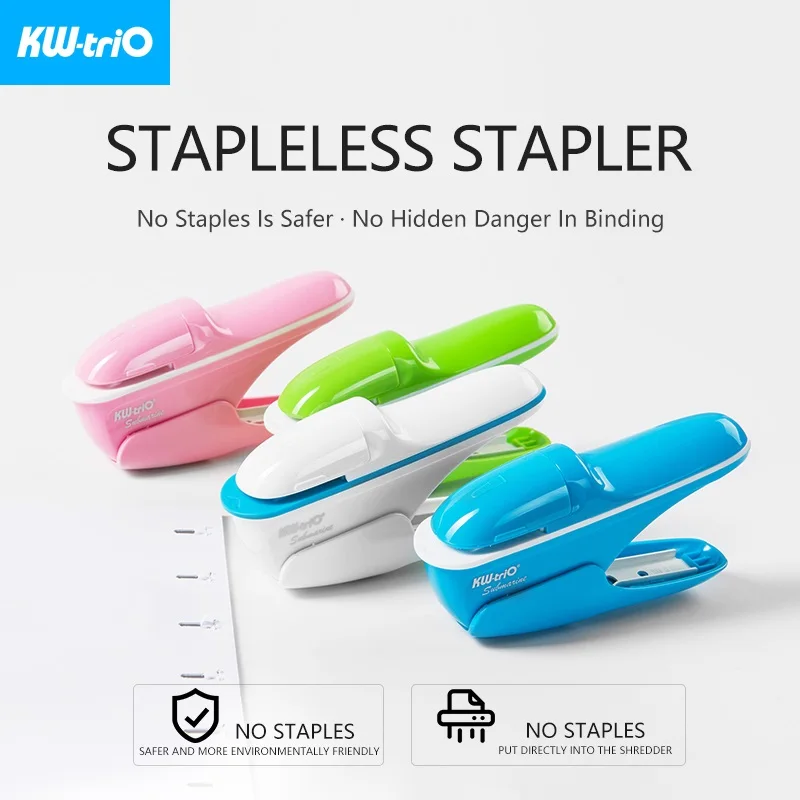 KW-triO Stapleless Stapler Safe Paper Stapling Portable Plastic Stapler Without Staples Bind 8 Sheets of Paper Office Supplies stapleless stapler