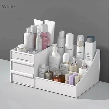 

Makeup Storage Box Cosmetic Stationery Drawer PP Desktop Table Organiser Solid White Brief Makeup Storage Boxes