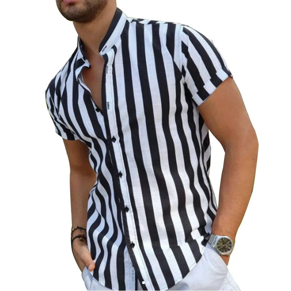 mens short sleeve collarless shirt