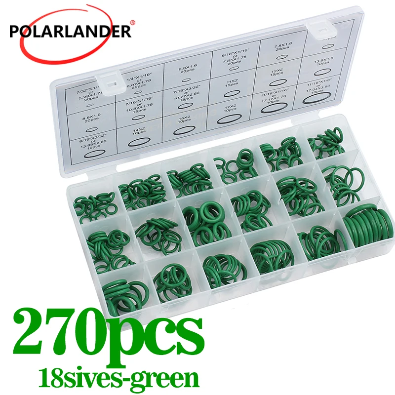 270pcs Car Air Conditioning Compressor O-ring Seal Gasket Set Rubber Washer Seals Green 