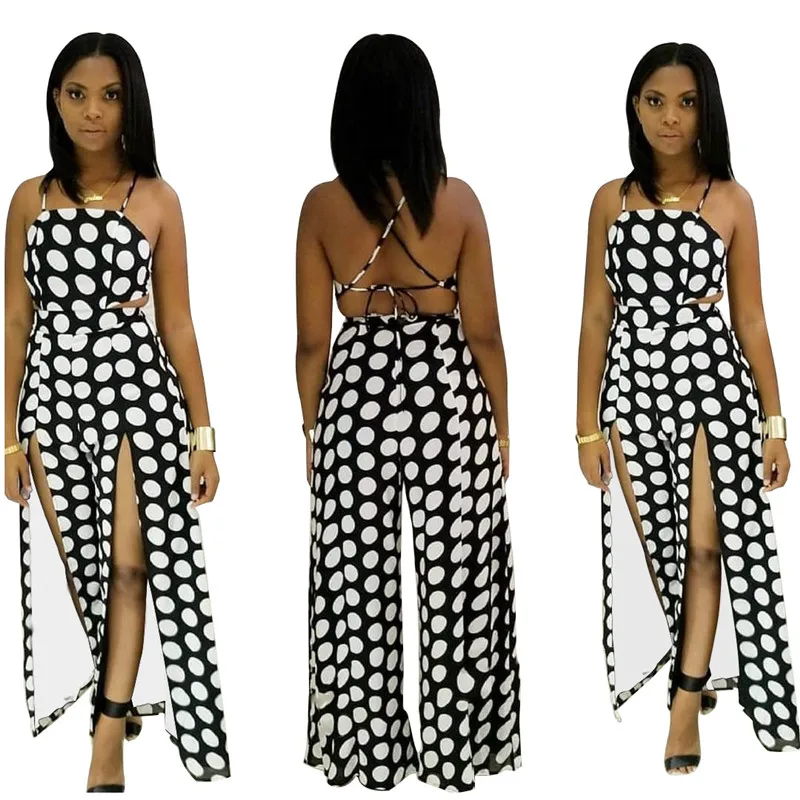 BKLD Jumpsuit Women Dot Sling 2019 Summer Clubwear Elegant Playsuit Rompers Sexy Backless Split Wide Leg Pants Jumpsuit Female