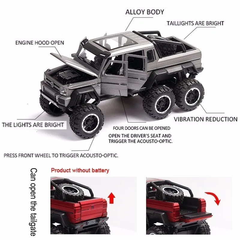 1/32 игрушечный автомобиль из литого сплава Mercedes G63 6WD AM G, Роскошная подвеска, имитация внедорожника, шестидверный автомобиль, открывающиеся детские игрушки