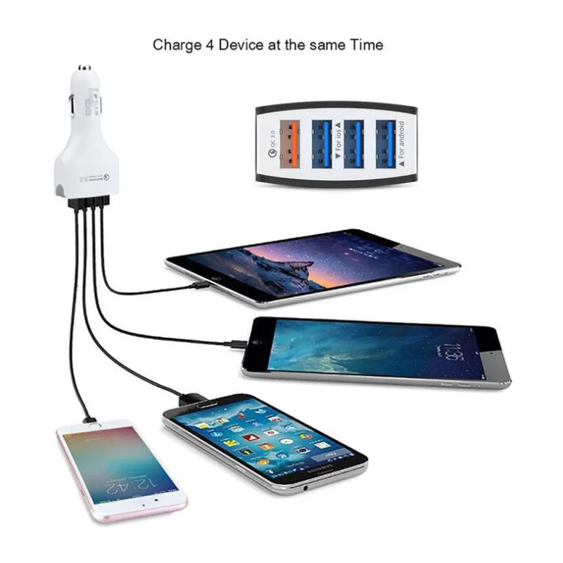 QC 3.0 Car Charger 4usb Car Charger Multi-functional One Dragging Four Charger QC 3.0 Fast Charge Charger