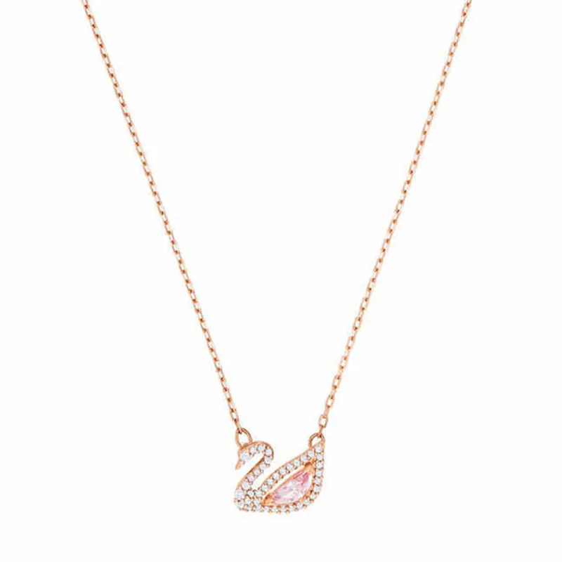

Swan Necklace Women's Fine Silver Korean-style Shih Pink Romantic Crystal Rhinestone Choker Rose Gold 2019 New Style Online Cele