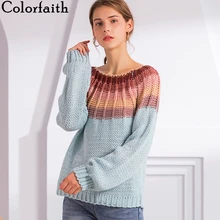Colorfaith женские Свитера Осень-зима пуловер вязаный с круглым вырезом Модный повседневный офисный женский Радужный цвет Топы SW6193