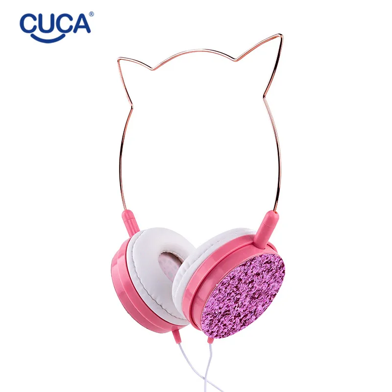 CUCA Wired Gaming Headset With Microphone over the Ear Studio Headphones Gamer Cute Cat Ear Wire Earphone 3 5mm Plug Women Gift