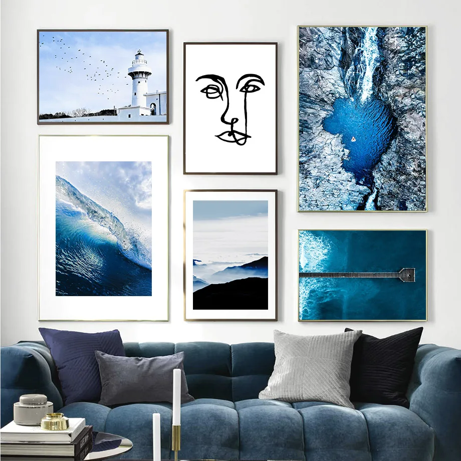 

Wall Art Canvas Painting Blue Lake Sea Road Mountain Wave Nordic Posters And Prints Landscape Wall Pictures For Bed Room Decor