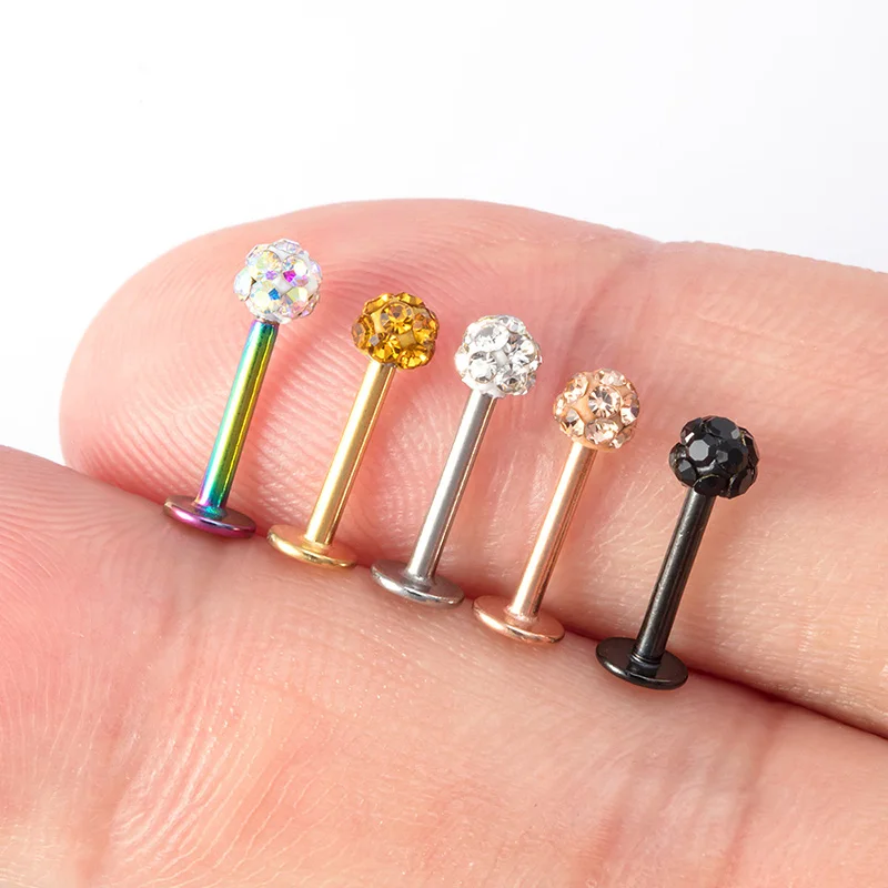 2Pcs 8mm Crystal Tragus Helix Earring Stud Ferido Ball Labret Monroe Lip Ring Surgical Steel Cartilage Piercing Jewelry Women | Украшения и