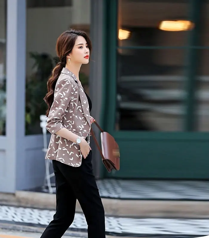 Spring New Fashion Blazers Printing Casual Suit Single Button Temperament Thin Slim Seven-sleeve Three Quarter Sleeve Suit