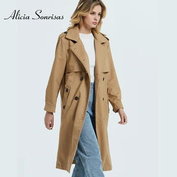 

Women's Casual Trench Coat Double Breasted Outwear Sashes Classical Lapel Collar Office Coat Chic Epaulet Design Long Windbreak