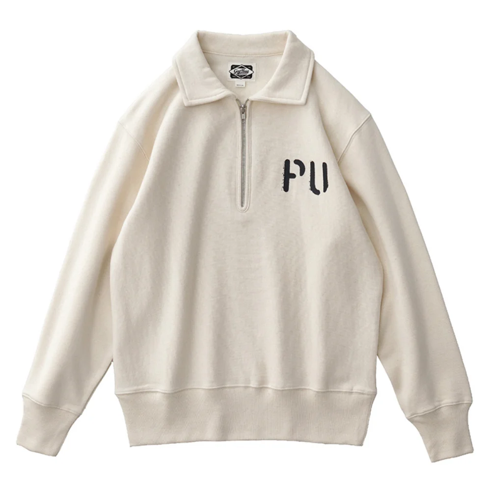 

Semi zipper jacket men's autumn and winter American retro leisure pure cotton Plush Lapel sweater