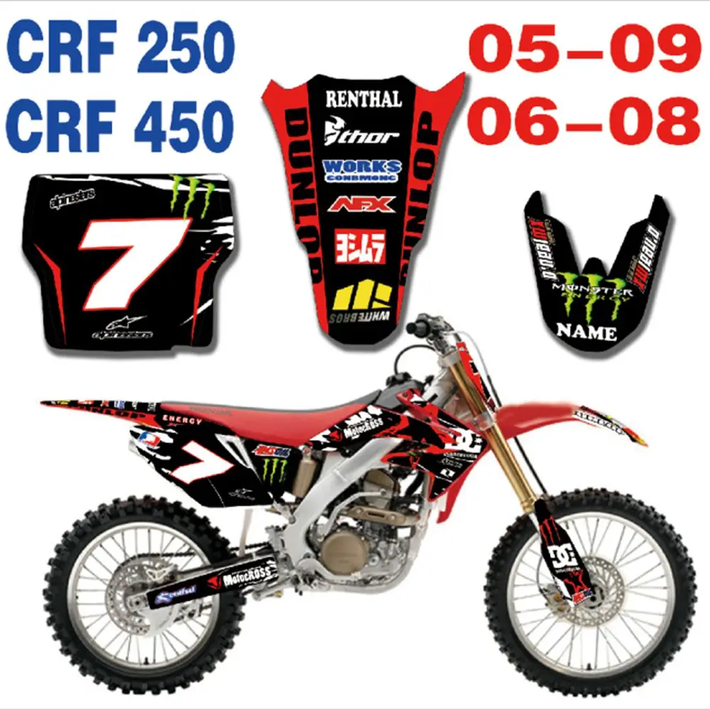 

for HONDA CRF250 2005-2009 CRF450 2006-2008 Full Graphics Decals Stickers Custom Number Name Glossy Bright Stickers Waterproof