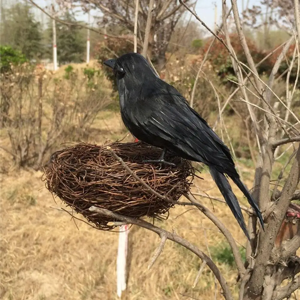 Птица ворона черная перьевая Реалистичная на Хэллоуин антигельминтная лужайка