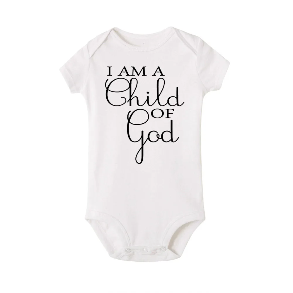 Детский хлопковый комбинезон с короткими рукавами и надписью «I Am a Child of God» для новорожденных девочек и мальчиков, боди, одежда для малышей - Цвет: Белый