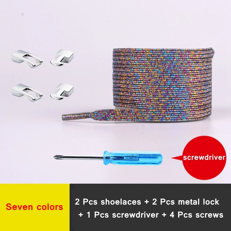Seven colors Новые эластичные шнурки для обуви, Модные металлические шнурки с перекрестным замком, без завязок, подходят для всех видов обуви, для детей и взрослых, плоские шнурки для отдыха - Цвет: Seven colors