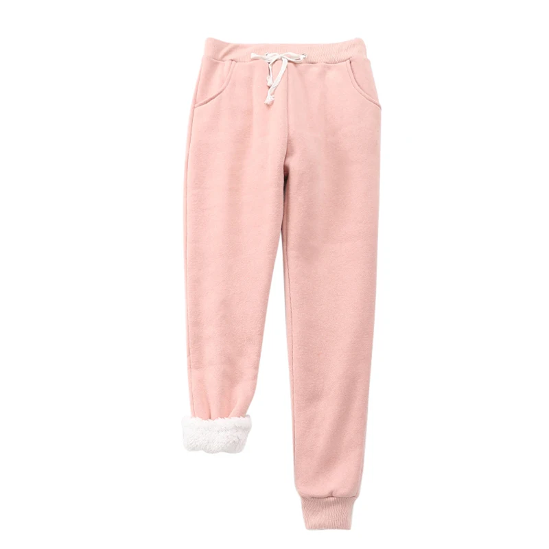 pink Повседневные женские спортивные штаны, зимние теплые кашемировые штаны из овчины для фитнеса, Женские однотонные брюки, женские плотные штаны для бега, свободные штаны - Цвет: pink