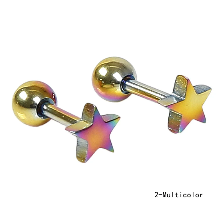 0584-2-MC 1 Piece Punk Jewelery Accessories Unisex Exaggerated Personality Star Pentagram Titanium Steel Earring - Окраска металла: 0584-2-MC
