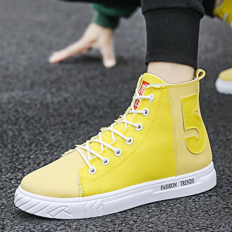 

2020 Spring Autumn Canvas Sneakers Men's High top Shoes Vulcanized shoes Personality Male Shoes Walking Shoes Men