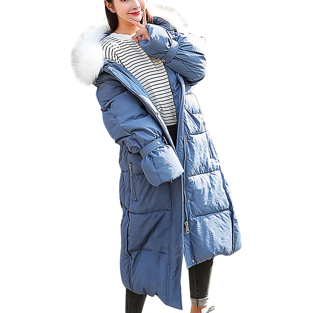 Women Winter White Skiing Jackets Fur Collar Hooded Parka Coats Plus Size Ladies Blue Warm Clothing Outerwear Snow Wear - Цвет: Синий