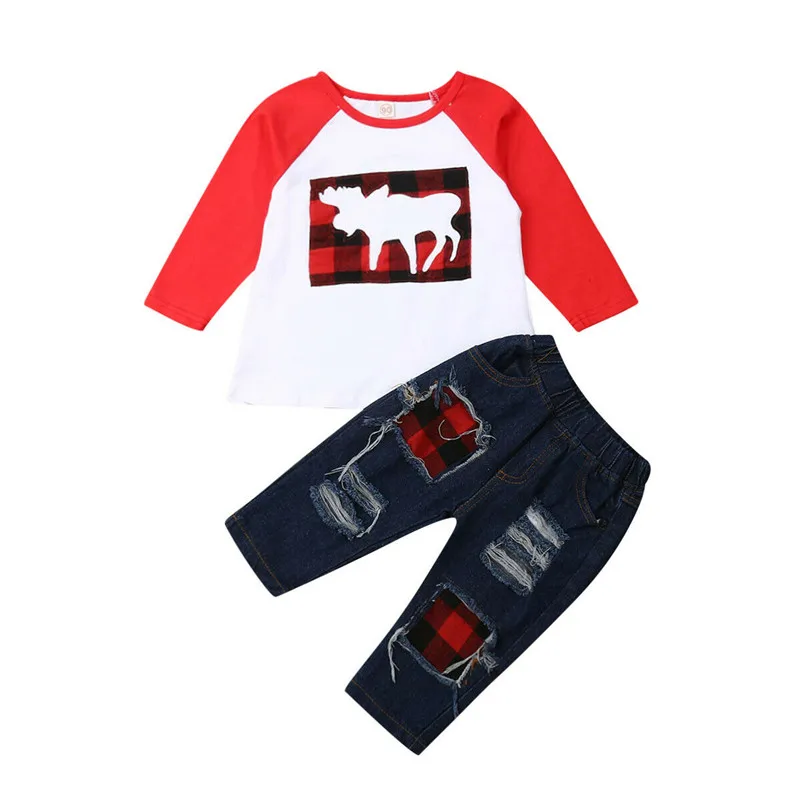 

Imcute 2020 Autumn Christmas Set For Newborn Kid Baby Boy Reindeer Top T-Shirt Long Denim Pants Xmas Outfits Holiday Clothes