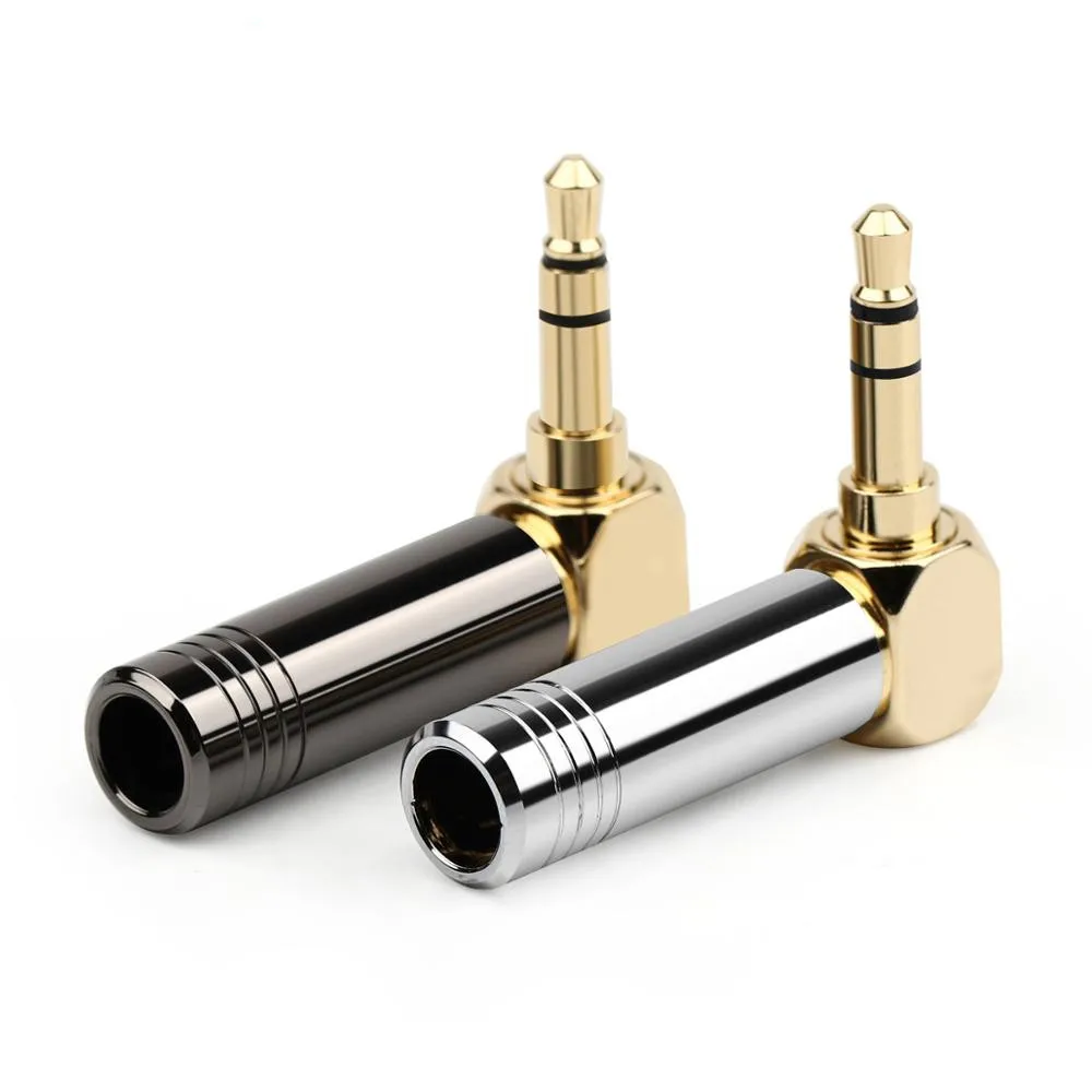 6PCS 3 5mm Stereo Audio Jack 3 Poles Metal Adapter Earphone Right Angle Bend Plug Bright Aluminum Shell Headphone Connector