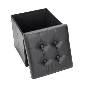 

F-02S Practical PVC Leather Square Shape Surface with Line Footstool Black