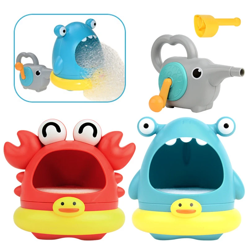Burbujas de jabón al aire libre para niños, tiburón de dibujos animados y cangrejo, juguete divertido para baño de bebé